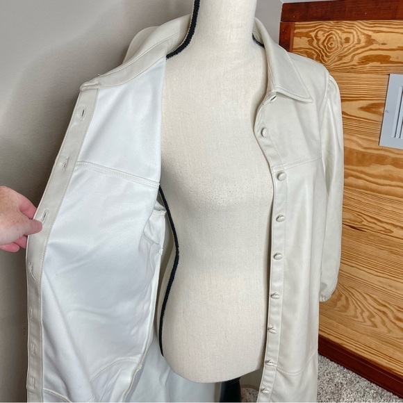 7 For All Mankind Beige Faux Leather Button Up Long Jacket Trench Coat Large - Picture 5 of 11